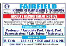 Fairfield Institute of Management & Technology, New Delhi – Faculty Recruitment 2026 Fairfield Institute of Management & Technology, New Delhi – Faculty Recruitment 2026