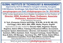 Faculty Recruitment at Global Institute of Technology & Management, Gurugram