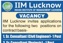 IIM Lucknow, Uttar Pradesh – Senior Consultant Recruitment 2026 IIM Lucknow, Uttar Pradesh – Senior Consultant Recruitment 2026