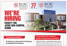 JECRC University NCR Campus Alwar Recruitment 2026 – Faculty Recruitment & Campus Director Jobs