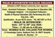 Assistant Professor Walk-in Interview at Mumbai B.Ed. College for Women 2026 Assistant Professor Walk-in Interview at Mumbai B.Ed. College for Women 2026
