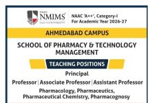 Faculty Recruitment at NMIMS Ahmedabad Campus – School of Pharmacy & Technology Management, Multiple Teaching and Non-Teaching Positions 2026 Faculty Recruitment at NMIMS Ahmedabad Campus – School of Pharmacy & Technology Management, Multiple Teaching and Non-Teaching Positions 2026