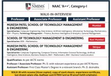 NMIMS University Walk-in Interview 2026 – Faculty Recruitment, Mumbai NMIMS University Walk-in Interview 2026 – Faculty Recruitment, Mumbai