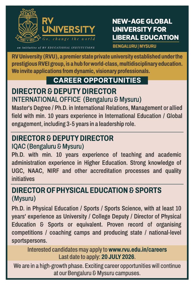 RV University Bengaluru Director Recruitment 2026