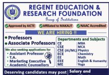 Faculty Recruitment at Regent Education & Research Foundation, Barrackpore Faculty Recruitment at Regent Education & Research Foundation, Barrackpore