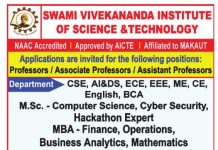 Faculty Recruitment at Swami Vivekananda Institute of Science and Technology, Kolkata 2026 Faculty Recruitment at Swami Vivekananda Institute of Science and Technology, Kolkata 2026