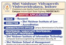Shri Vaishnav Vidyapeeth Vishwavidyalaya Indore Faculty Recruitment 2026 – Apply Before 16th August Shri Vaishnav Vidyapeeth Vishwavidyalaya Indore Faculty Recruitment 2026 – Apply Before 16th August