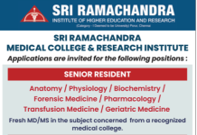Sri Ramachandra Medical College Chennai Senior Resident & Assistant Professor Recruitment 2026