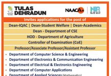 Faculty Recruitment at Tulas Institute, Dehradun 2026