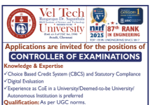 Academic Careers at Vel Tech Rangarajan Dr. Sagunthala R&D Institute, Chennai 2026 Academic Careers at Vel Tech Rangarajan Dr. Sagunthala R&D Institute, Chennai 2026