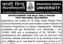 BHU Raja Jwala Prasad Post-Doctoral Fellowship Recruitment 2026 – Varanasi