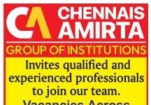 Chennais Amirta Group of Institutions , Chennai wanted Teaching Faculty