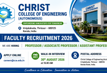 Faculty Recruitment 2026 at Christ College of Engineering, Irinjalakuda, Thrissur