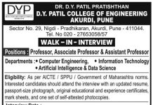 Faculty Recruitment at D.Y. Patil College of Engineering, Akurdi, Pune