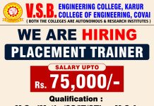 Placement Trainer Recruitment at VSB Group of Institutions, Karur & Coimbatore