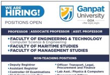 Ganpat University, Goa Faculty Recruitment 2026 – Teaching & Non-Teaching Vacancies