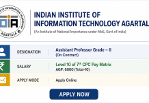 Indian Institutes of Information Technology, Agartala wanted Faculty Position