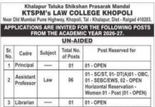 Teaching Vacancies at KTSPM's Law College, Khopoli