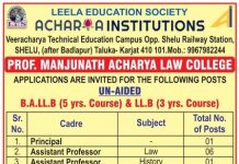 Acharya Institutions, Karjat Wanted Teaching and Non-Teaching Faculty