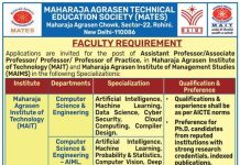 Faculty Recruitment at Maharaja Agrasen Institute of Technology and Maharaja Agrasen Institute of Management Studies, Rohini, New Delh