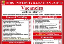 Faculty Recruitment 2026 at NIMS University, Jaipur (Walk-in Interview)