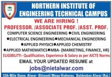 Northern Institute of Engineering Technical Campus (NIET) wanted Teaching Faculty