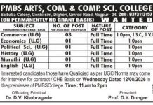 Teaching Vacancies at PMBS Arts, Commerce, and Computer Science College Nagpur