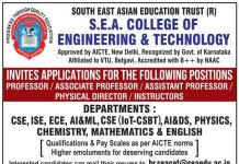 S.E.A. College of Engineering & Technology, Bangalore Wanted Professor/ Associate Professor/ Assistant Professor