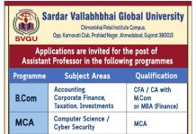 Sardar Vallabhbhai Global University, Ahmedabad Assistant Professor Recruitment 2026