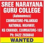 Sree Narayana Guru College, Coimbatore Teaching Vacancies 2026 Sree Narayana Guru College, Coimbatore Teaching Vacancies 2026