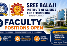 Assistant Professor Recruitment at Sree Balaji Institute of Science and Technology, Chengalpattu