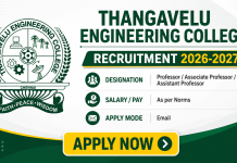 Professor, Associate Professor & Assistant Professor Recruitment at Thangavelu Engineering College, Chennai