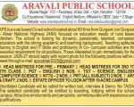 Aravali Public School, Haryana Wanted PGT/TGT/PRT/NTT Teachers and Non-Teaching Staff