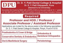 Dr. D.Y. Patil Dental College & Hospital, Pune Wanted Professor/ Associate Professor/ Assistant Professor