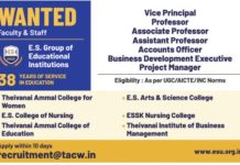 E. S. Group of Educational Institutions, Villupuram Wanted Professor/ Associate Professor/ Assistant Professor and Others
