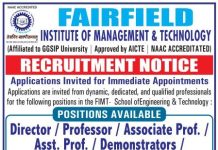 Fairfield Institute of Management & Technology (FIMT), New Delhi wanted Teaching and Non-Teaching Faculty