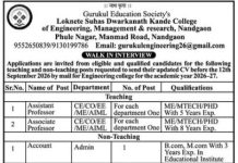 Loknete Suhas Dwarkanath Kande College of Engineering, Management & Research, Nandgaon wanted Teaching Faculty