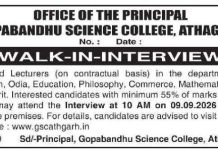 Gopabandhu Science College, Athagada, Odisha wanted Lecturers