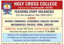 Holy Cross College (Autonomous), Tiruchirappalli – Teaching Staff Recruitment