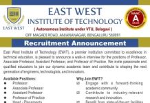 Faculty Recruitment 2026 at East West Institute of Technology (EWIT), Bengaluru