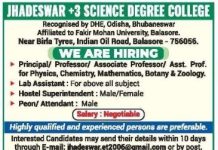 Jhadeswar +3 Science Degree College, Balasore wanted Teaching and Non-Teaching Faculty