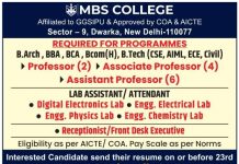 MBS College, New Delhi Wanted Professor/ Associate Professor/Assistant Professor
