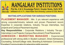 Mangalmay Institutions, Greater Noida, Delhi NCR – Non-Teaching Faculty Recruitment