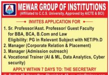 Mewar Group of Institutions, Ghaziabad, Uttar Pradesh wanted Teaching and Non-Teaching Faculty