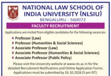 Faculty Recruitment 2026- National Law School of India University, Bangalore