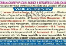 Orissa Academy of Social Science & Integrated Studies (OASIS) wanted Lecturers