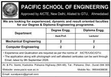 Pacific School of Engineering, Surat wanted Assistant Professor/ Lecturer