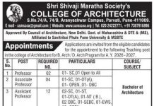 Shri Shivaji Maratha Society’s College of Architecture, Pune Wanted Assistant Professor/ Associate Professor/ Professor