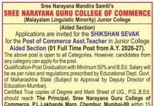 Sree Narayana Guru College of Commerce, Mumbai Wanted Teaching faculty