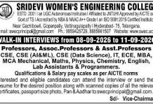Faculty Recruitment 2026 at Sridevi Women’s Engineering College, Hyderabad